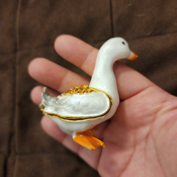 Goose Duck Trinket Jewelry Proposal Ring Box Rhinestone Enamel - Picture 4 of 12